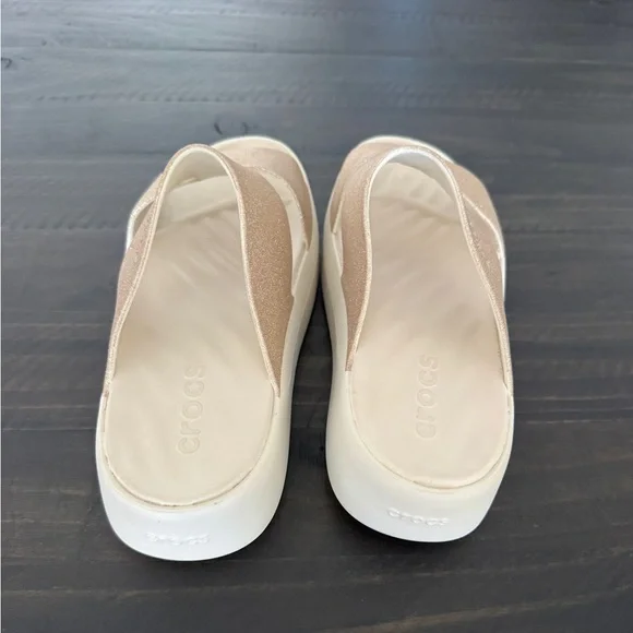 Crocs Glitter Slide Sandals Champagne Gold Platform Comfort Women’s 7 - Picture 6 of 8